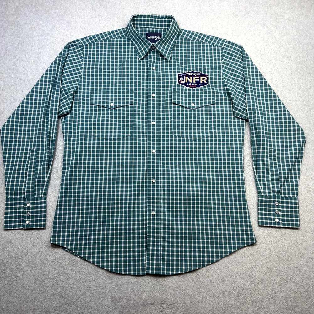 Wrangler Shirt Mens Large Green Long Sleeve Snap Western NFR Las Vegas 2019